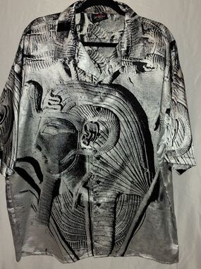Zen Silver and Black Egyptian Motif Button-Down Shirt #2276